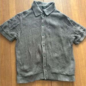 Massimo Dutti Olive/Gray Cotton Knit Button Up Cardigan w/Collar